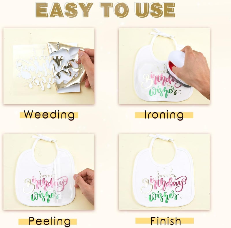 Tintnut Metallic Heat Transfer Vinyl Roll Gold and Silver Chrome HTV - 12"x 6 ft Foil Holographic Iron On Vinyl for DIY T-Shirts Handbags Hats Crafts - Image 4